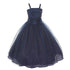 Big Girls Navy Crinkled Bodice Floral Adorned Tulle Flower Girl Dress 8-16 - SophiasStyle.com